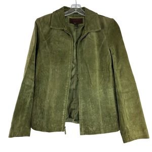 Siena Suede Jacket Womens Size M Olive Green GIII Apparel Leather Coat Full Zip
